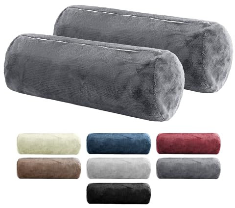 BaSaTex 2er Pack Nackenrolle Kissenbezug 15x40 Cashmere Touch | Nackenrollenhülle Öko-Tex Zertifiziert | 100% Mikrofaser Plüsch | Farbe: Anthrazit