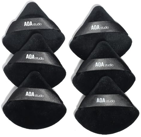 AOA Studio Velvet Puffs Makeup Puff Set of 6 Loose Powder Body Powder, Velour Makeup Blender Sponge Foundation Blending Sponges Set Beauty Makeup Tools (Black)