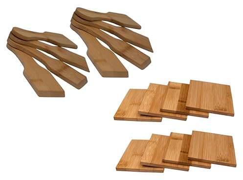 hausleben Raclette Zubehör 16er-Set | 8 Schaber + 8 Untersetzer | Bambus | umweltfreundlich | Küche | Tisch