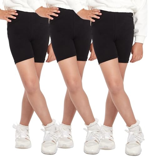 3-pack cykelshorts för flickor – säkerhet bekväm bomull enkel icke genomskinlig flicka korta leggings barn – paket med 3 skoldans sportcykel sommarshorts knälång, Svart, 9 år
