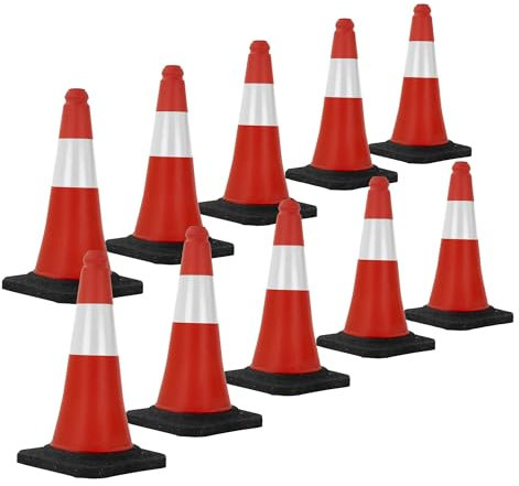 ECD Germany Set 10x Coni Stradali Segnaletici per Il Traffico da 51 cm Rosso e Bianco Coni con Strisce Bianche Riflettenti Piloni con Base Pesante di Avvertimento Cono di Marcatura di Segnalazione