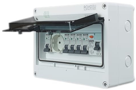 RoadEu - Coffret de Chantier, IP65, Complet avec Disjoncteur Différentiel et prise - Disjoncteur automatique « B » 16 A dans boîte de distribution