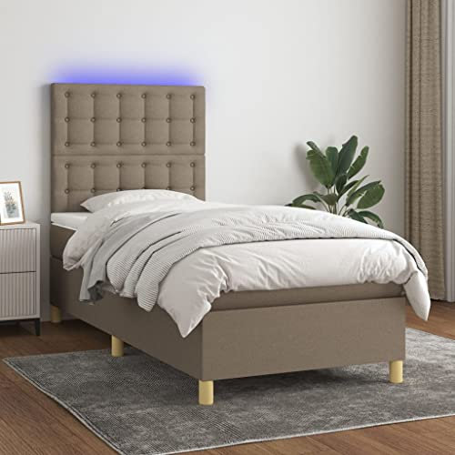 Brokky Boxspringbett mit Matratze & LED Bett Mit Bettkasten Bett Boxspringbett Betten Boxspringbett Mit Matratze Taupe 90x190 cm Stoff - 3135721