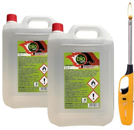 2 Pezzi - Bioetanolo combustibile stufe Bio Sprint 5 litri 99,9% inodore no fumo naturale no zolfo + Accendino Omaggio