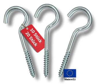 THOMCE Schraubhaken verzinkt Deckenhaken für Pflanzen, Lampen & Werkstatt bis 25 kg belastbar Einschraubhaken Set 20 Stück 4x65mm,Made in EU für Holz & Gipskarton