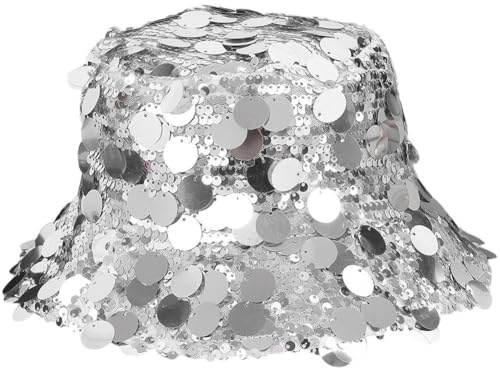Glänsande silverpaljett hinkhatt kvinnor mode trend streetwear hatt 2025 vår perfekt festival rave tillbehör hatt, SILVER, 6 7/8-7 1/8