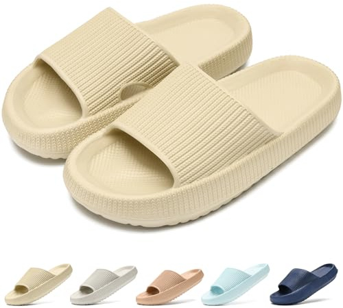 Duovodu Ciabatte da bagno per bambini e bambine, con suola morbida e spessa, antiscivolo, per doccia, estate, spiaggia, piscina, scivolo, beige., 34.5/35.5 EU