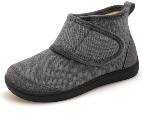 LeIsfIt Slipper Boots for Women Wide Warm House Shoes Non-slip Diabetic Winter Shoes Adjustable Bootie Slippers for Indoor & Outdoor, Gray Size 8