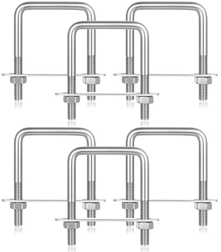 6 Pz Bulloni a U M8 x 50 x 80 mm, Bullone a U Quadrato con Filettatura in Acciaio Inox, Bulloni Quadrati con Dadi e Rondella Piastra per Riparazione Fissaggio Tubi Traino Auto Barche Industriali