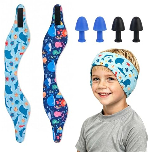 Nivofu Fascia da nuoto in neoprene, 2 Paia di Tappi in Silicone, Fascia Impermeabile con Protezione Orecchie per Bambini e Adulti, Piscina Surf Snorkeling Taglia L