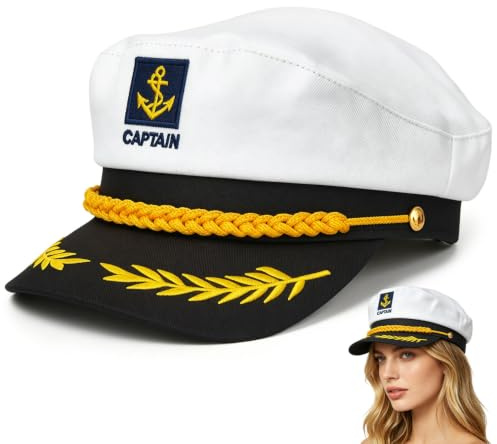 WADUBI Gorra de Capitán Ajustable para Adulto, Sombrero de Marinero con Bordado Dorado y Visera Estructurada para Cosplay, Fiestas Temáticas Náuticas y Disfraces