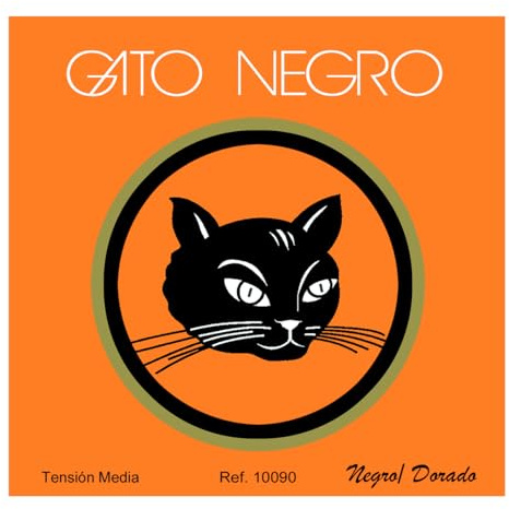 Gato Negro Juego de Cuerdas Nylon Negro/Doradas para Guitarra Clásica y Concierto, Tensión Media, Fabricado Artesanalmente en España desde 1868