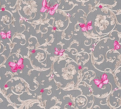 Papier peint Versace Papier Peint Baroque Butterfly Barocco Papier peint intissé 10.05 m x 0.70 m Violet Gris Bronze Made in Germany 343255 34325-5