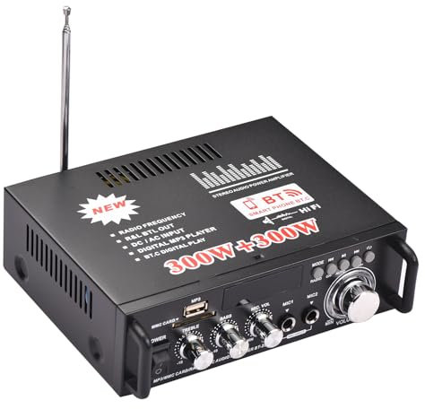 Docooler Amplificateur Audio Stéréo, Stéréo BT FM Radio Portable Home 600 W 12V / 220V LCD 2CH HiFi