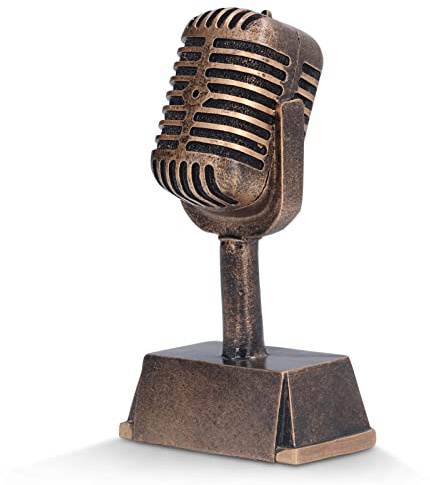 Cyrank Trofeo de Premio de música, Adorno de Mesa de micrófono Decorativo de Resina sintética, Accesorios de micrófono clásicos Modelo Retro para competición de Canto en casa