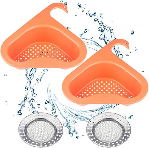 Fyihoxi 4 Stück Spülbecken Abflusskorb, 2pcs Kitchen Sink Drain Basket+2pcs Sieb für Spülbecken, Dreieckiger Spülen Siebkorb, Filterkorb Spülbecken für Geschirr Obst Gemüse