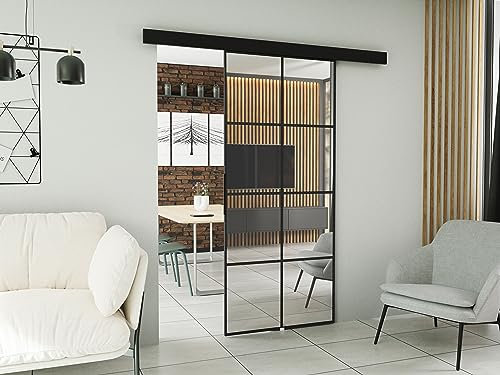 KIER FURNITURE Wandschiebetüren mit Spiegeln SOFI 80 – Schiebetür Komplettset Schiene Komplettset Mit Tür – Zimmertüren Mit Zarge Komplett - B86xH205xT1,6 cm - Schwarz