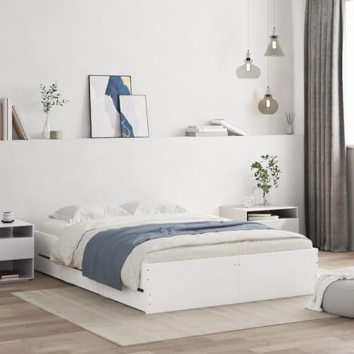 Festnight Bett mit Stauraum 120 x 200 cm Einzelbett mit Schubkästen Holzbett Kinderbett Jugendzimmer Kojenbett Stauraumbett Erwachsenenbett mit Lattenrost Weiß