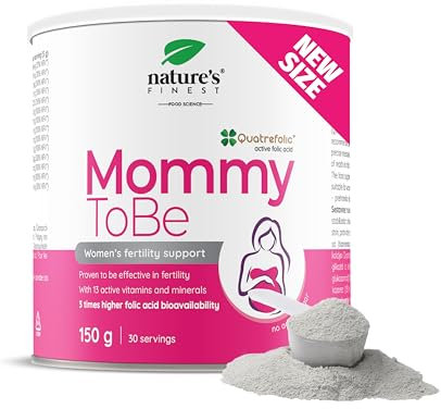Nature’s Finest MommyToBe, Hochdosierte Folsäure Quatrefolic® 5‑MTHF mit Vitamin B12 - Kinderwunsch & Frühschwangerschaft - Magnesium, Calcium, Eisen, Zink - 150 g Pulver - Hergestellt in der EU