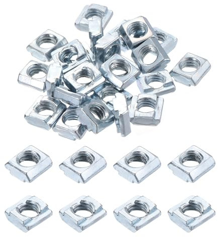 sourcing map 25Pcs M6 T Nuts Tee Sliding Slot Nuts, T-Slot Nut Hammer Nut Block Square Nuts Fastener Carbon Steel Nickel Plated for Aluminum Extrusion Profile 2020 Series
