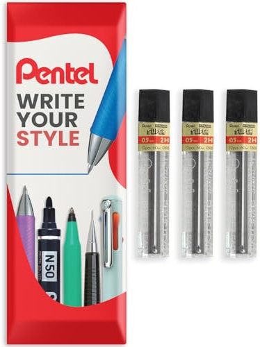 Pentel Super Hi-Polymer Mechanical Refill Leads - for Automatic/Mechanical Pencils - in Pentel Envelope Gift Packaging (0.5mm 2H, Pack of 3)