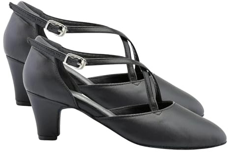 TuttoDanza - Scarpe da Ballo Donna Incrociato Cuccarini Vera Pelle Chiuse Tacco 5 Allenamento Sala Danza Liscio Studio Broadway - Made in Italy (38)
