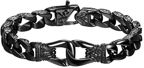 JewelryWe Handbojor pansarkedja armband män: svart retro totem rostfritt stål kubansk kedja armband armband med infinity tecken tungt kedjearmband punk biker smycken gåva, rostfritt stål