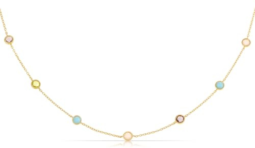 Made by Nami Halskette Damen Gold mit bunten Edelsteinen aus Sterling Silber 40 + 5 cm Goldkette Damen Hypoallergen Wasserfester Schmuck