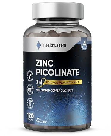 Zinc Picolinate 3-in-1, High Strength 92mg - Zinc Picolate, Glycinate and Malate with Added Copper Glycinate - Immune Support, Hair, Skin & Nails - (4 Month Supply) - 120 Tablets by HealthEssent
