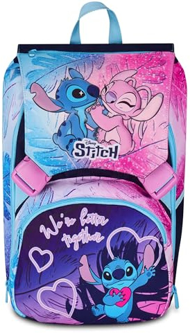 Seven Lilo & Stitch Sac à dos double avec compartiment extensible Violet Grande capacité Dossier préformé Fille École primaire Violet Taglia unica Casual, lilas, Taille unique, Décontracté