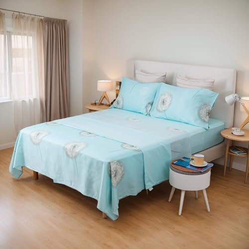 H HANSEL HOME Juego de Sábanas Cama 150cm 4 Piezas 100% Microfibra Transpirable Duradero Ultra Suave - Incluye 1 Encimera, 1 Bajera Ajustable y 2 Fundas de Almohada - Diente de León