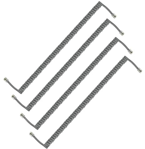 PATIKIL 4 Cavi Telefonici Per Telefoni Fissi, 2 Metri (Avvolti 0.4 Metri) RJ9/RJ10 4P4C Cavo A Spirale Universale Per Accessori Telefonici, Grigio Scuro