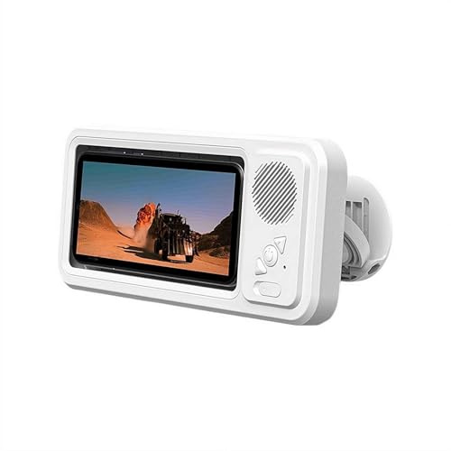 Custodia impermeabile per telefono con altoparlante, impermeabile a 480°, girevole a parete con schermo touch e custodia anti-appannamento, supporto per telefoni da bagno con tazza per bagno (bianco 1
