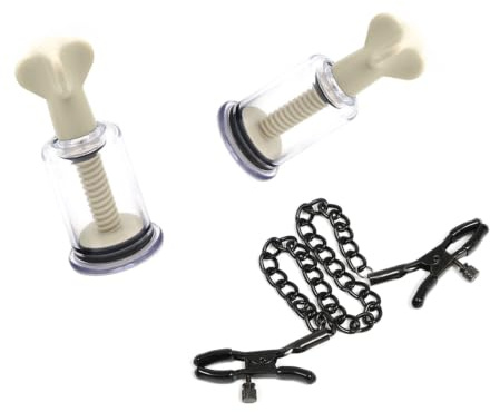 Adjustable Chain Nipple Clamps，Nipple Suckers and Nipple Clips,Cupping Therapy Set, Stainless Steel Non Piercing Nipple Rings Decorative Clip, for Women/Men Adjustable Pressure Breast Clamps(Black-M)