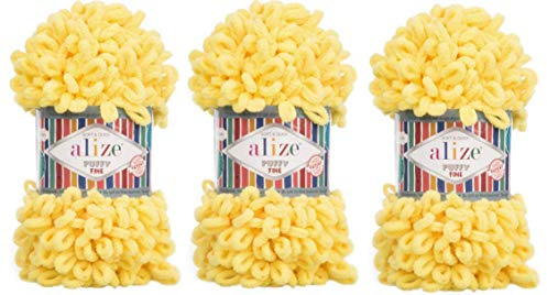 Alize Puffy Fine Yarn Baby Blanket Yarn Lot of 3skn 300gr 48yds 100% Micropolyester Soft Yarn Hand Knitting Yarn Super Chunky Bulky Woven Worested Yarn (113)