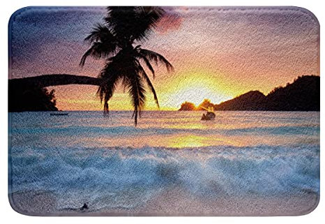 Loussiesd Ozean Strand Indoor Badvorleger Hawaiian Meer Sonnenuntergang Front Badezimmerteppich Gummirücken Tropisch Palme Marine rutschfest Badematte 40x60cm saugfähiger Eingang Badteppiche Waschbar