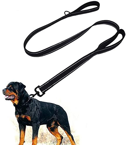 Correas para Perros 1.5m Doble Asa Fuerte Correa para Perros Resistente Cuerda de Nylon para Perros Correa de Adiestramiento Control Correa para Perros Grandes Medianos (Negra, 1.5m)