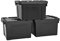 HOHAOO Cajas de almacenamiento, juego de 3 cajas de almacenamiento apilables resistentes de 40 L, de plástico negro con tapas y clip de caja bloqueado para estantes y garaje