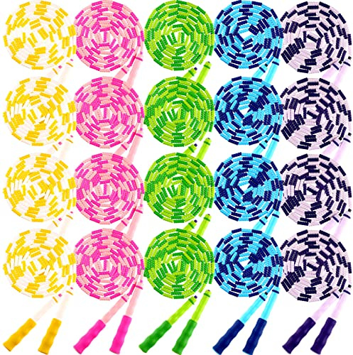 Yunsailing 20 Pack Jump Ropes for Adults Kids, 9.2 ft Adjustable Length Free Segmented Skipping Rope Bulk for Field Day Game, Soft Beaded Jumping Ropes for Women Men Exercise Weight Loss(Bright Color)