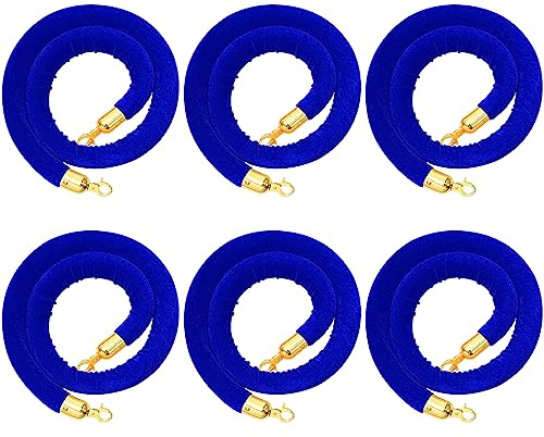 6 Pieces Velvet Stanchion Rope Bulk 4 Feet Party Crowd Control Barrier Safety Velvet Rope with Gold Hook for Movie Theater Opening, Hotel, Carpet, Not Include Stanchion Post(Navy Blue)