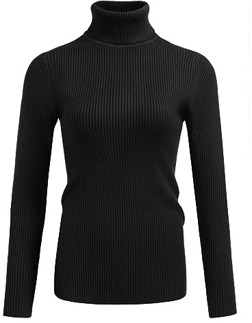 Hotouch Pull Femme Col Roulé Hiver Chaud Manches Longues Chandail Élégant Maille Fine Tuniques Couleur Unie Slim Pullover Confortable Noir L
