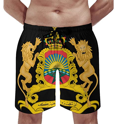 351 Uomo Calzoncini Stemma del Marocco Boxer da Bagno Calzoncini con Tasche Costume da Bagno Estate Bagno Shorts Piscina Costume Surf Pantaloncini M