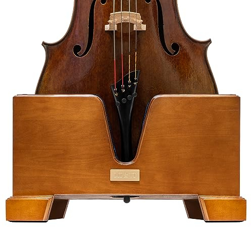 MI&VI Classic Wooden Cello Box Stand 4/4 Full Size - Persian Blue Velvet Plush Cushion Wood Cello Stand with Bow Storage Holder Slot Included