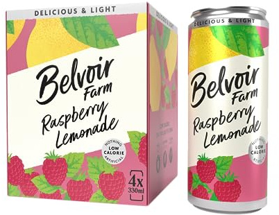 Belvoir Farm - Raspberry Lemonade, Delicious and Light, Real Fruity Taste, Crafted with Nature, Low in Sugar and Calories, Gluten Free, Suitable for Vegans & Vegetarians 4x330ml