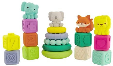 Infantino - Set di Giochi Impilabili - Anelli e Cubi da Impilare - Giochi Sensoriali e Educativi - Giochi per Bambini da Mescolare e Abbinare - Multicolore - Regalo Neonato dai 6 mesi ai 4 anni.