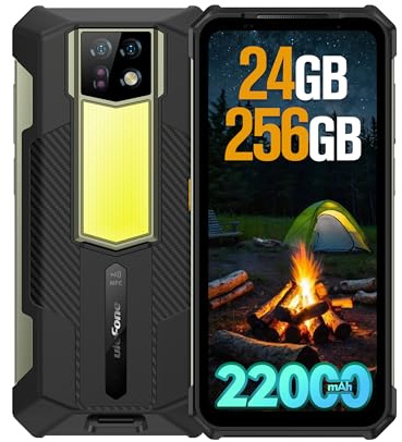 Ulefone Armor 24 Movil Resistente, 22000mAh/66W, 24GB+256GB/TF-2TB Teléfono Movil, Luz de Acampada, 64MP Visión Nocturna Cámara, Andriod 14, 6,79 HD Móvil Irrompible 120Hz, NFC/OTG/GPS/IP68/Face ID