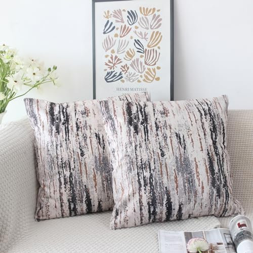 NIULAA Samt Kissenbezug 45x45 2er Set Grau Kissenbezüge Vintage Sofakissen Couchkissen Aesthetic Dekokissen Kissenhülle Deko Kissenhüllen Quadratisch Zierkissen Wohnzimmer Couch