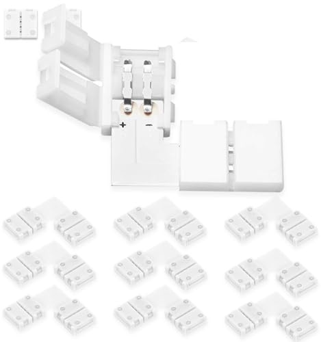 UBRAVE Conectores de luz LED,10pcs 2-Pin Conector clip para conexión de tira LED SMD3528/2835 de 8mm,Conector de Barra de Luz LED, Clip Conector Rápido Cinta LED,No se Necesita Soldadura, Forma L