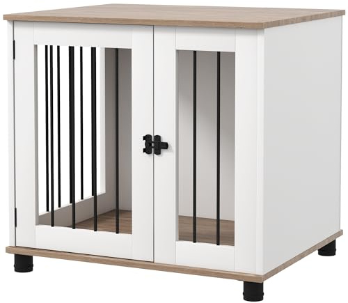 PawHut - Jaula para Perros y Animales sobre Patas 2 en 1 Mesa Auxiliar con 1 Puerta bloqueable - Metal y Paneles de partículas - Dim. 73 x 60 x 68 cm