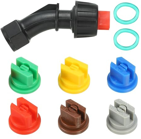 sourcing map 1 Set 110° Flat Fan Shaped Spray Nozzles, with 6pcs 0.15-0.6mm Pore Spray Nozzle Tips, for the Replacement of Knapsack Nozzles for Weeding
